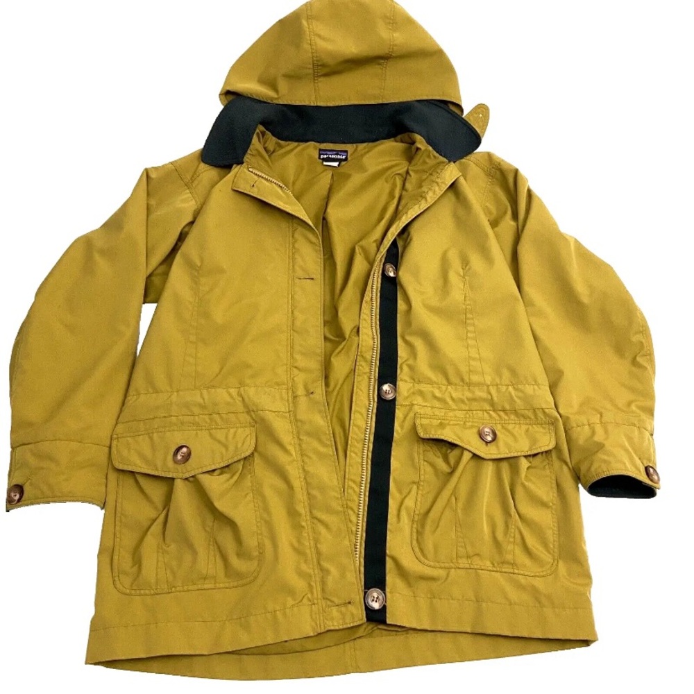 Patagonia VTG 90s Hooded Parka Jacket Mustard Yellow Women's XS Buttons Pockets